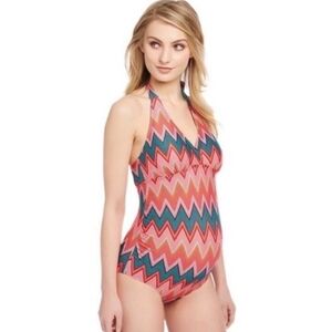 LG Maternity Swimsuit Beach Bump by Motherhood  Chevron Halter